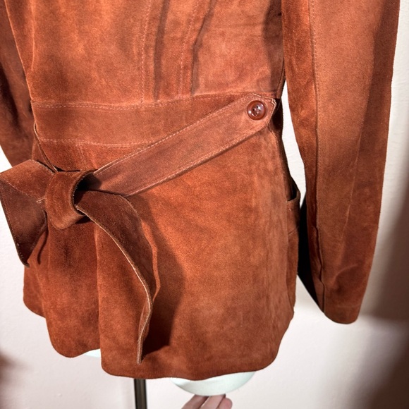Vintage 1970’s Learsi Burgundy Suede Leather Mod Wrap waist Belted Jacket - Picture 14 of 17